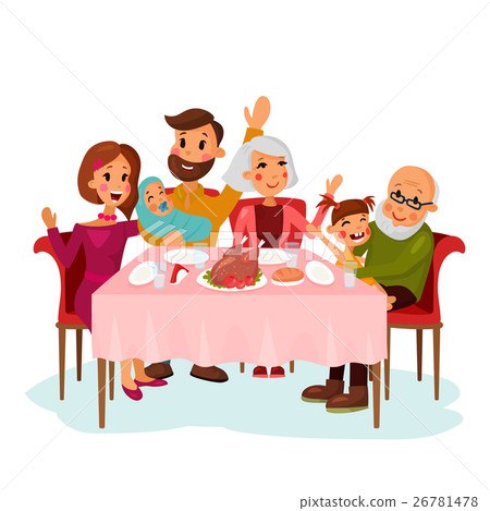 插图素材: family on traditional holiday dinner