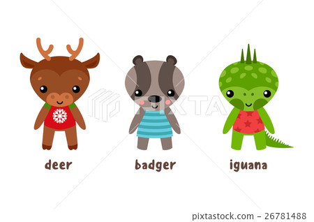 iguanacartoon,cartoonanimator 插图素材: cartoon iguana and deer, badger animal