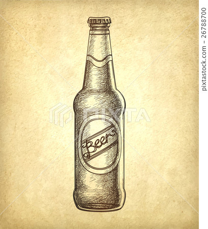 插图素材: beer bottle on old paper background.