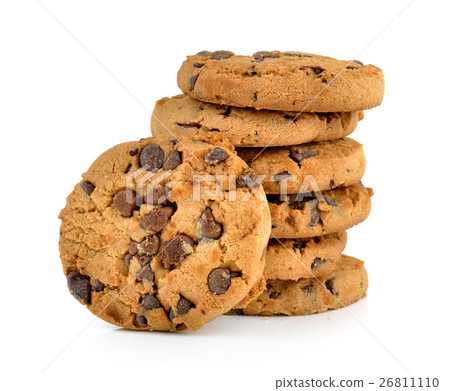 图库照片: chocolate chip cookie on white background