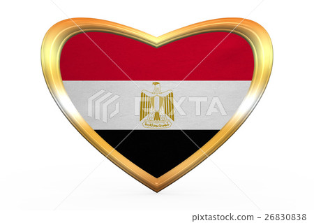 图库插图: flag of egypt in heart shape, golden frame