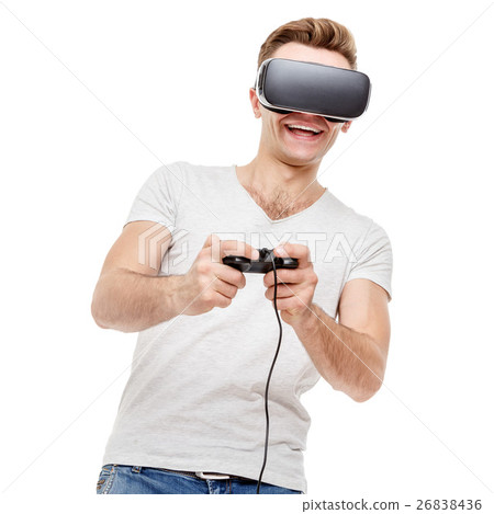 图库照片: man with virtual reality goggles