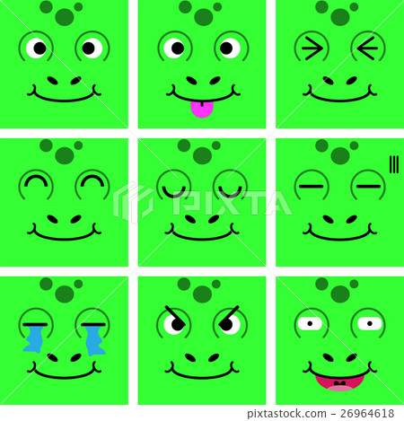 插图素材: square emotion face of green frog vector