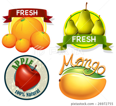 插图素材: label design with word and fresh fruits