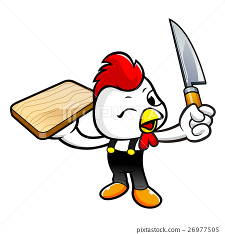插图素材: chicken character holding knife and cutting board