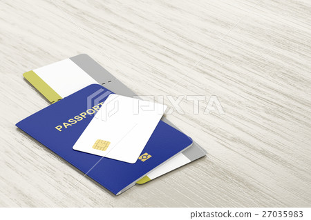 图库插图: passport, bank card and boarding pass
