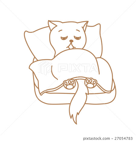 插图素材: cute cat character lying in bed tired or ill