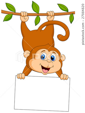 插图素材: cute monkey cartoon with blank sign