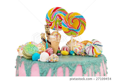 图库照片: cake of candies and sweets on the day birth.