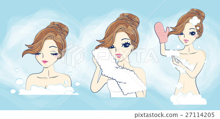 图库插图: cartoon woman take a bath