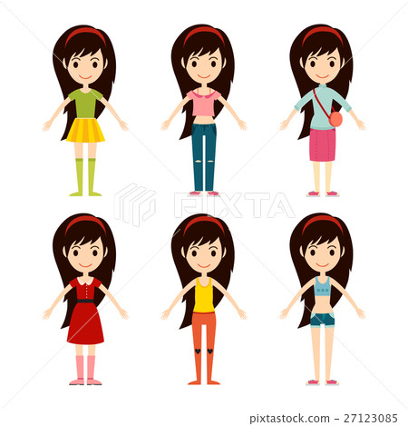 插图素材: beautiful vector cartoon fashion girl cloth