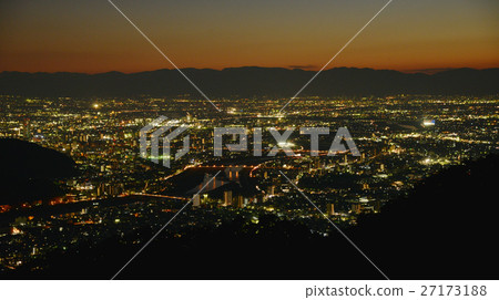 图库照片 岐阜夜景高角度街灯东海中部岐阜县日本地区城市