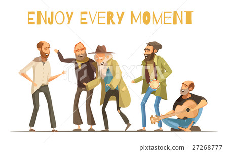 图库插图: cheerful homeless people illustration