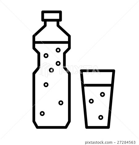 图库插图: plastic bottle and glass with drinking water