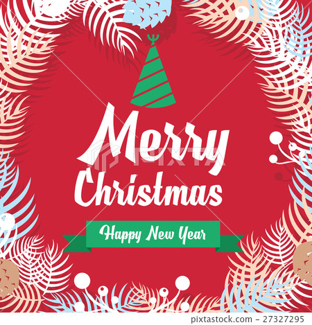 图库插图: merry christmas and happy new year postcard
