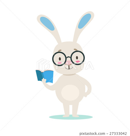 图库插图: clever little girly cute white pet bunny wearing