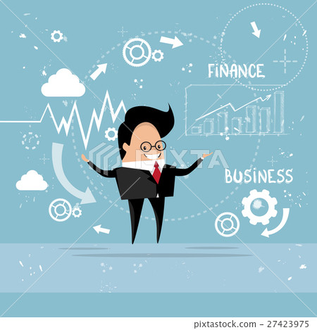 插图素材: business man showing finance chart graph report