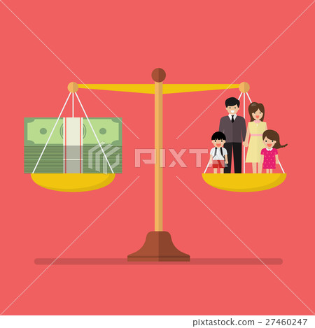 插图素材: work and family balance on the scale