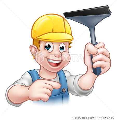 插图素材: window cleaner squeegee cartoon character