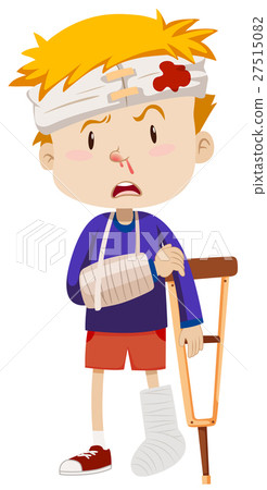 插图素材: boy with broken leg and arm