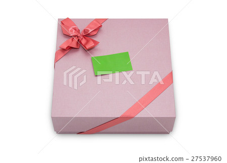 图库照片: gift box with ribbon bow and paper tag