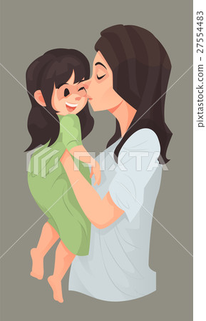 插图素材: mother hug and kiss her daughter.