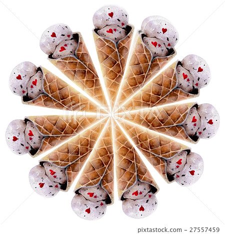 Waffle Ice Cream Cone Painted With Watercolors Stock Illustration