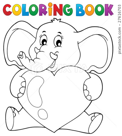 插图素材: coloring book elephant holding heart