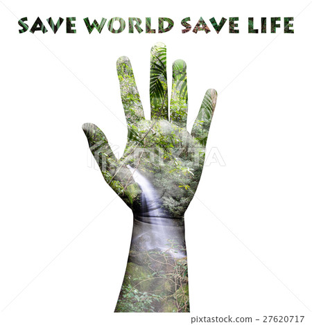 图库照片: save world save life concept picture of hand up and