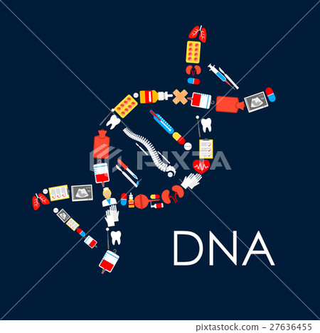 插图素材 dna symbol poster of medical items