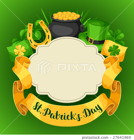 图库插图 saint patricks day greeting card flag pot of