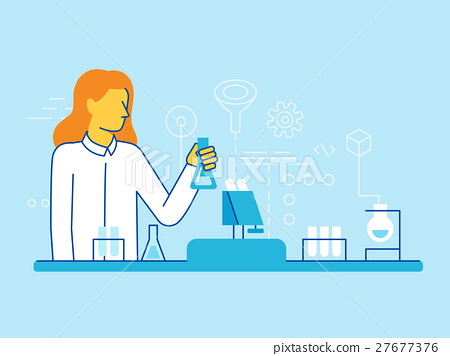 插图素材: female scientist working in the lab