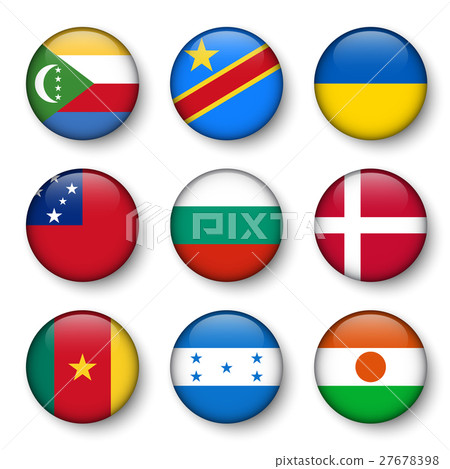 Set Of World Flags Round Badges Stock Illustration Pixta