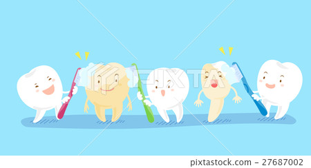 插图素材: cartoon teeth holding toothbrush