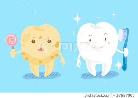 插图素材: healthy teeth and tooth decay