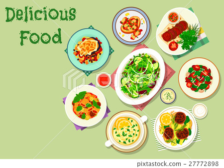 图库插图: comfort food for dinner menu icon design