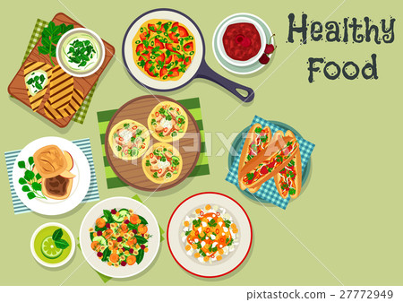 插图素材: breakfast dishes icon for healty menu design