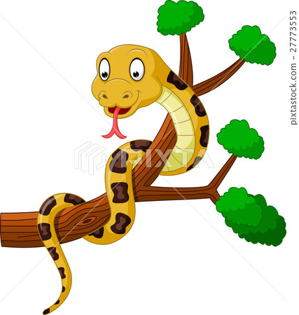 图库插图: cartoon brown snake on branch