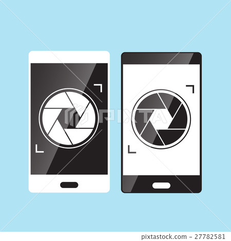 插图素材: camera shutter icon on smartphone