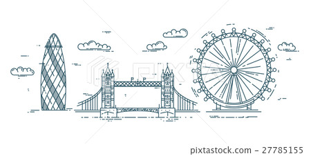 图库插图: modern flat line vector illustration with london