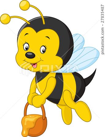 插图素材: flying bee cartoon holding honey bucket 查看全部