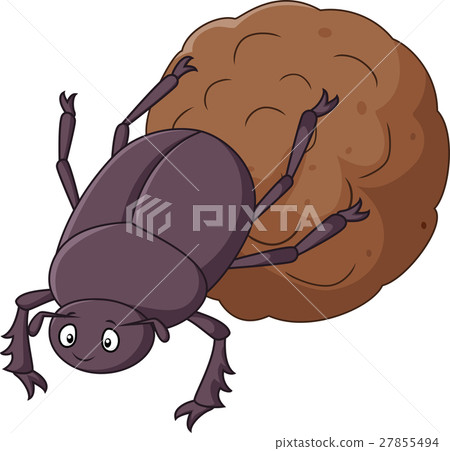 插图素材: dung beetle with a big ball of poop cartoon