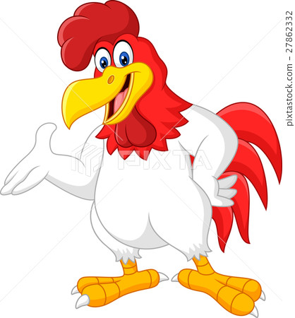 插图素材: cartoon rooster presenting isolated on white backg