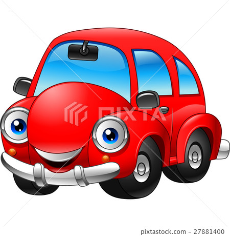 插图素材: cartoon funny red carcartoon, car, smiling, smile