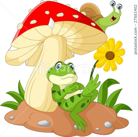 插图素材: cute frog and snail cartoon with mushrooms 查看全部