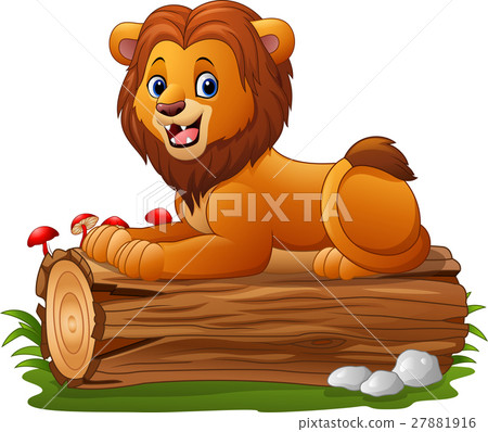 插图素材: cartoon lion sitting on a tree log