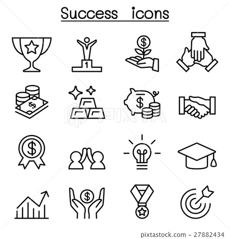 图库插图: success icon set in thin line style