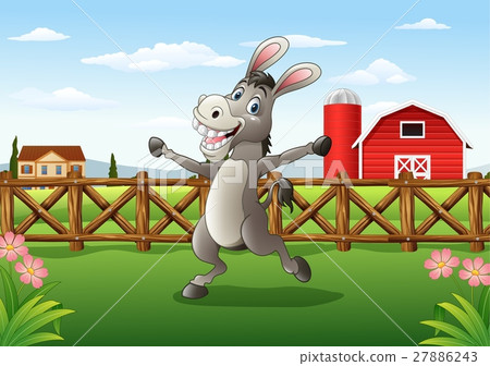 图库插图: cartoon donkey in the farm background