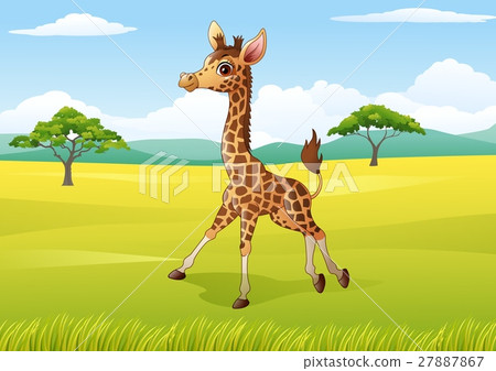 插图素材: cartoon happy giraffe in the jungle