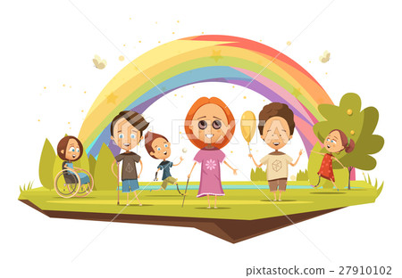 插图素材: disabled kids cartoon style illustration